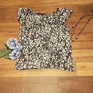 AGB Floral Mesh Ruffle Top